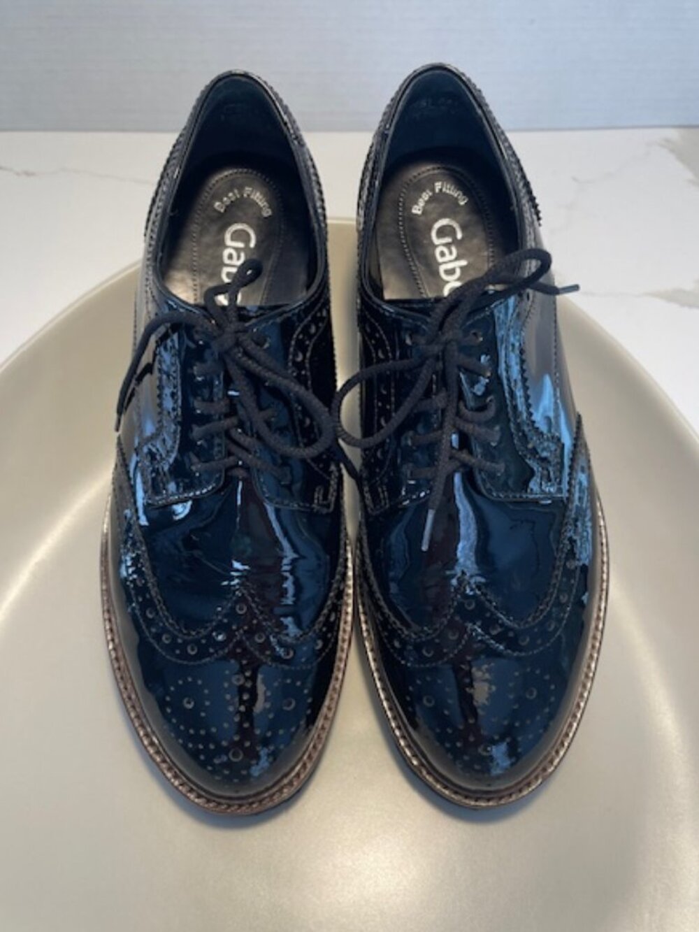 GABOR Black Patent Leather Lace-up Oxfords, Size 36 (6 USA).